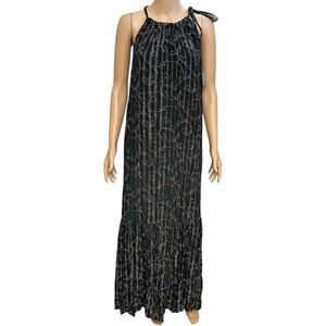 World Market Floral Maxi Dress L/XL Halter Metallic Stripe Tiered Boho Vacation
